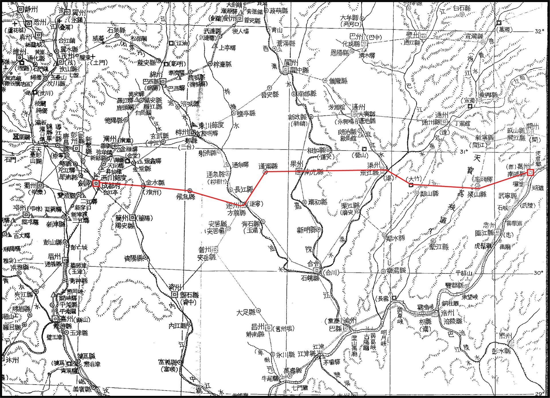 图一 唐宋时期成万古道线路示意图