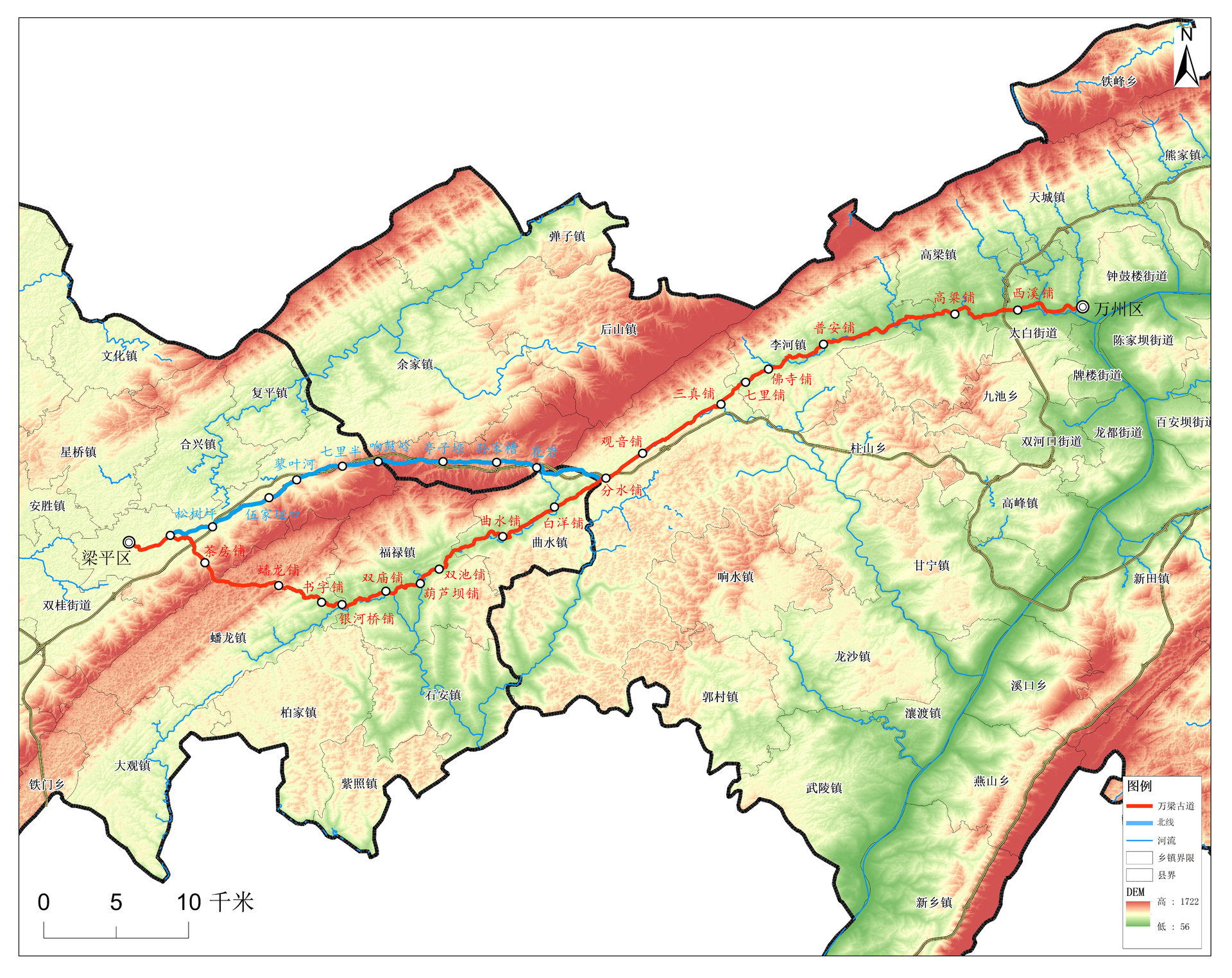 图二 明清时期万梁驿道线路示意图
