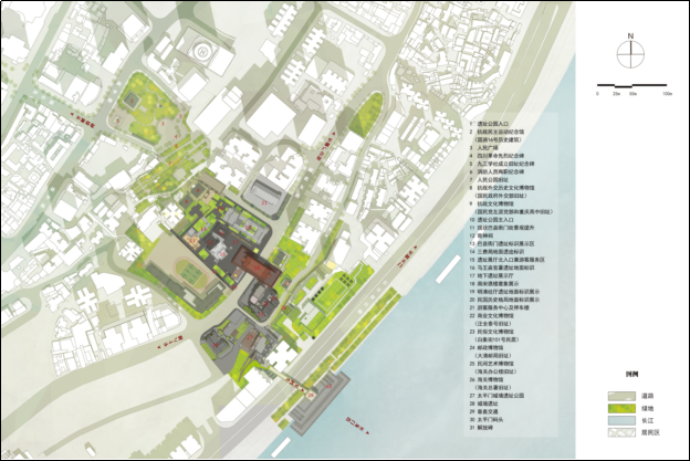 图1 重庆老鼓楼衙署考古遗址公园规划总图（上）；设计总体鸟瞰图（下）1